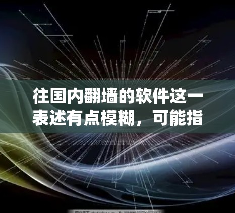 往国内翻墙的软件这一表述有点模糊，可能指的是一种绕过国内某些限制或访问内容的软件或工具。以下是一些可能的解释和建议